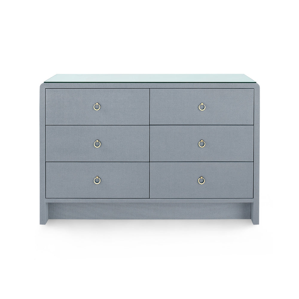 Bryant Linen Extra Large 6-Drawer with Glass Top, Winter Gray-Blue Hand Home