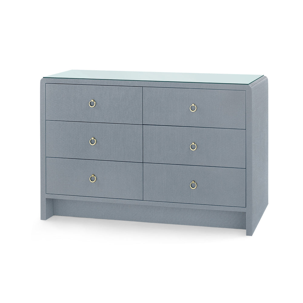 Bryant Linen Extra Large 6-Drawer with Glass Top, Winter Gray-Blue Hand Home