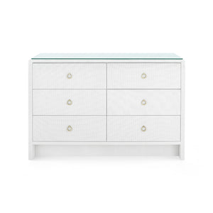 Bryant Linen Extra Large 6-Drawer Dresser with Glass Top