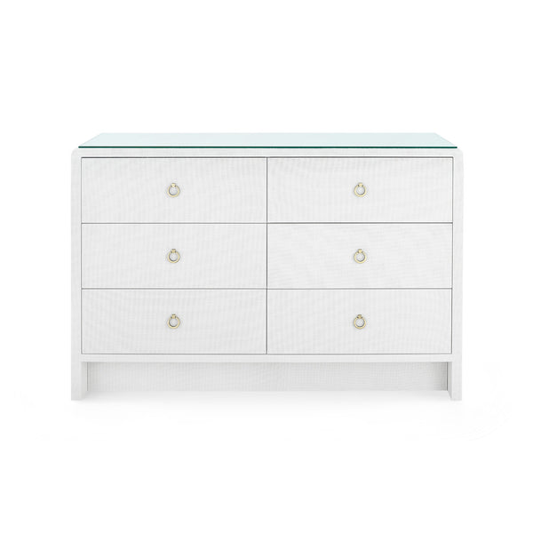 Bryant Linen Extra Large 6-Drawer Dresser with Glass Top