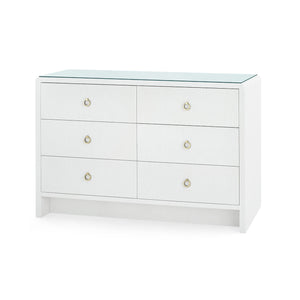 Bryant Linen Extra Large 6-Drawer Dresser with Glass Top