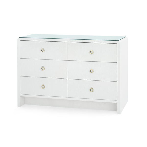 Bryant Linen Extra Large 6-Drawer Dresser with Glass Top