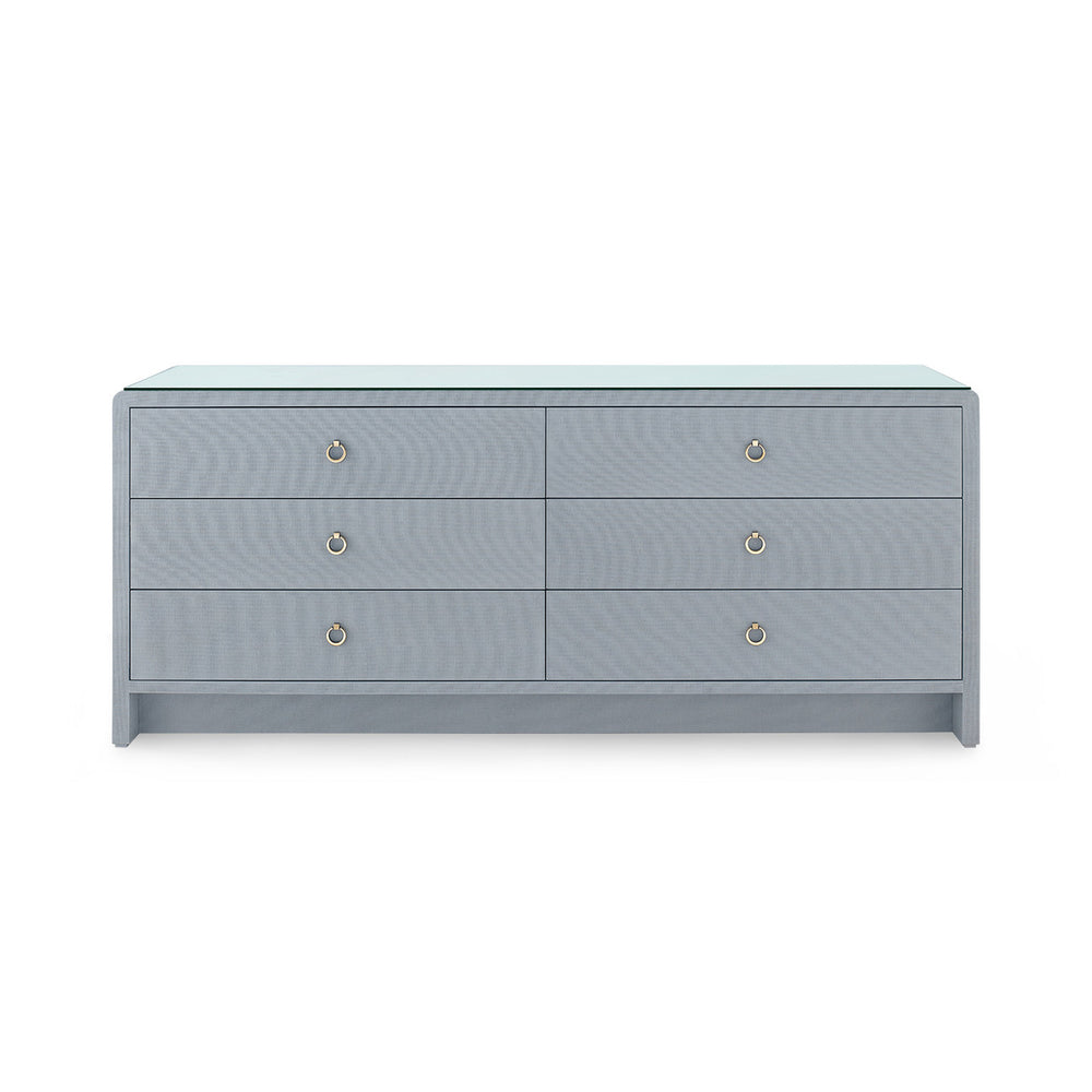 Bryant Linen Extra Wide Large 6-Drawer with Glass Top, Winter Gray-Blue Hand Home