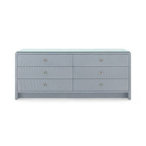 Bryant Linen Extra Wide Large 6-Drawer with Glass Top, Winter Gray