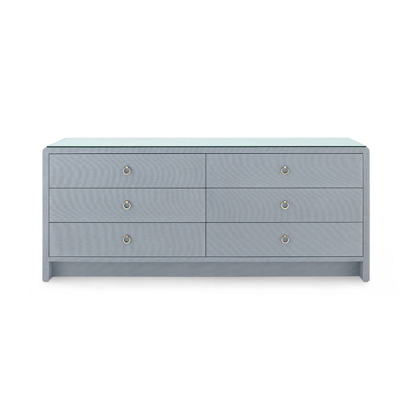 Bryant Linen Extra Wide Large 6-Drawer with Glass Top, Winter Gray