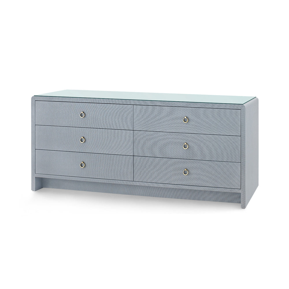 Bryant Linen Extra Wide Large 6-Drawer with Glass Top, Winter Gray-Blue Hand Home