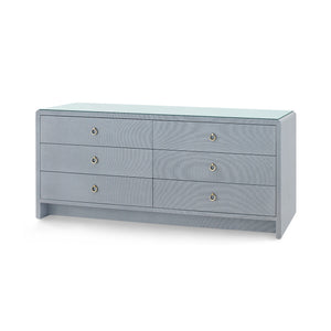 Bryant Linen Extra Wide Large 6-Drawer with Glass Top, Winter Gray