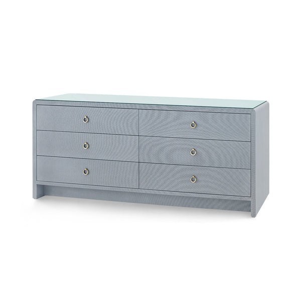 Bryant Linen Extra Wide Large 6-Drawer with Glass Top, Winter Gray
