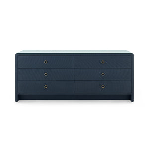 Bryant Linen Extra Wide Large 6-Drawer with Glass Top, Blue Steel