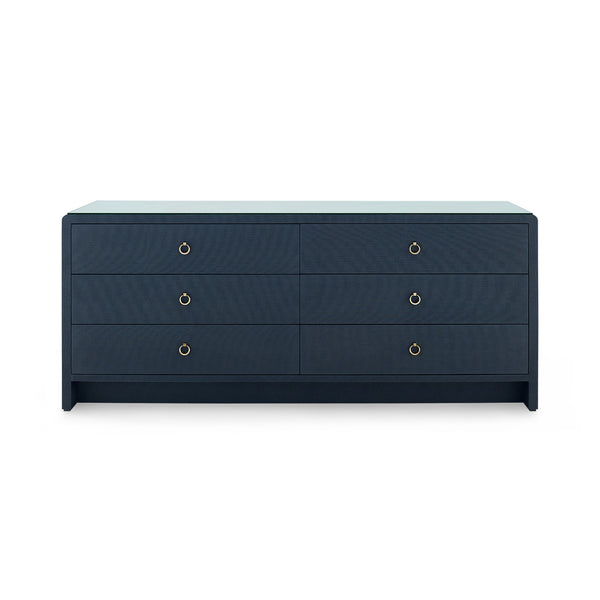 Bryant Linen Extra Wide Large 6-Drawer with Glass Top, Blue Steel