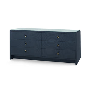 Bryant Linen Extra Wide Large 6-Drawer with Glass Top, Blue Steel