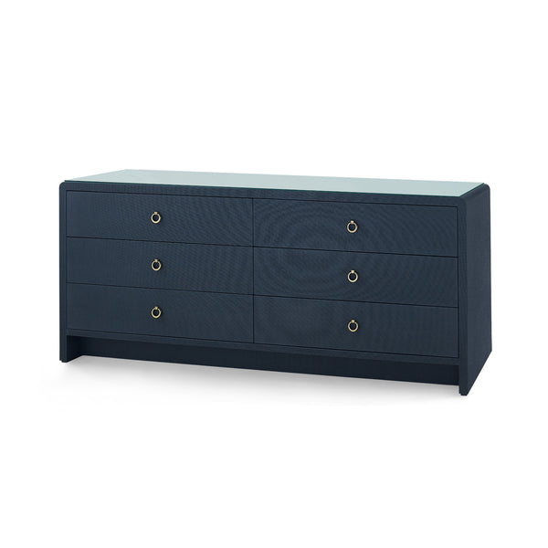 Bryant Linen Extra Wide Large 6-Drawer with Glass Top, Blue Steel