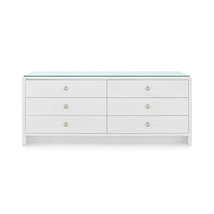 Bryant Linen Extra Wide Large 6-Drawer with Glass Top, Chiffon White