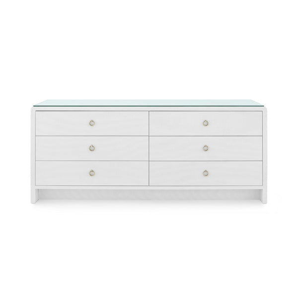 Bryant Linen Extra Wide Large 6-Drawer with Glass Top, Chiffon White