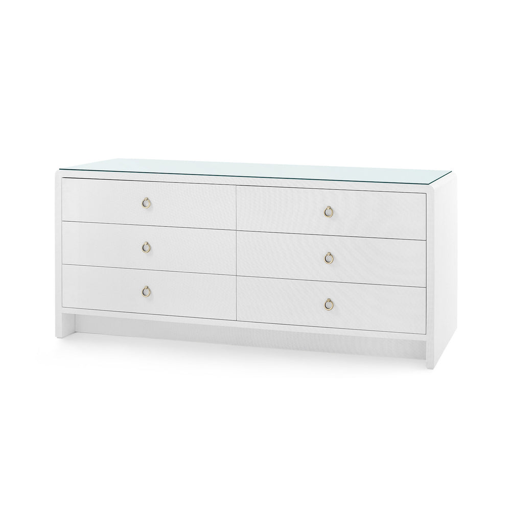 Bryant Linen Extra Wide Large 6-Drawer with Glass Top, Chiffon White-Blue Hand Home