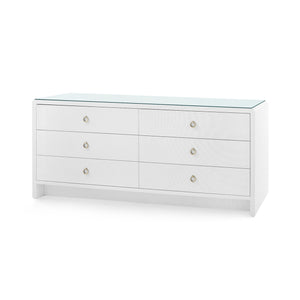 Bryant Linen Extra Wide Large 6-Drawer with Glass Top, Chiffon White