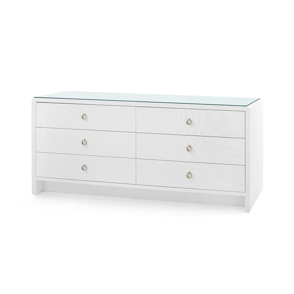 Bryant Linen Extra Wide Large 6-Drawer with Glass Top, Chiffon White