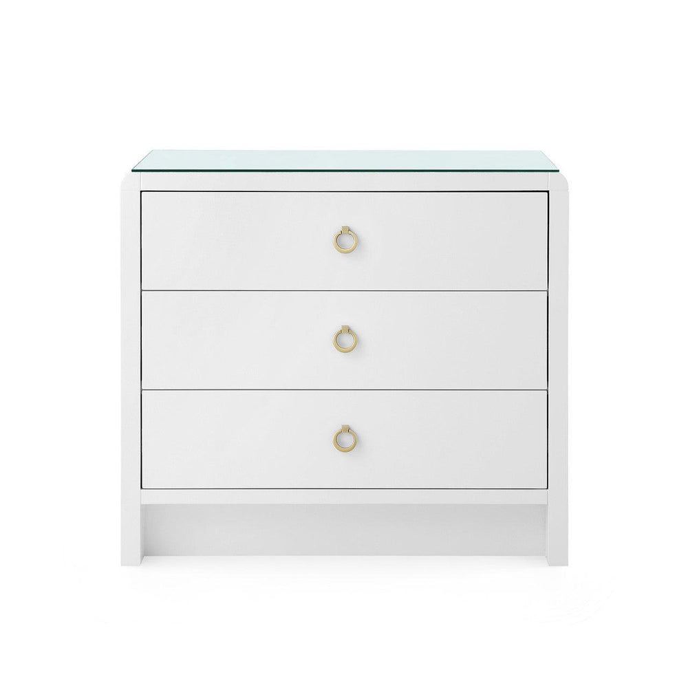 Bryant 3-Drawer Side Table with Glass Top, White Pearl-Blue Hand Home
