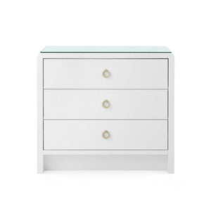 Bryant 3-Drawer Side Table with Glass Top, White Pearl-Blue Hand Home