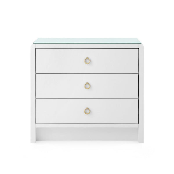 Bryant 3-Drawer Side Table with Glass Top, White Pearl-Blue Hand Home