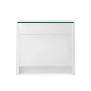 Bryant 3-Drawer Side Table with Glass Top, White Pearl-Blue Hand Home
