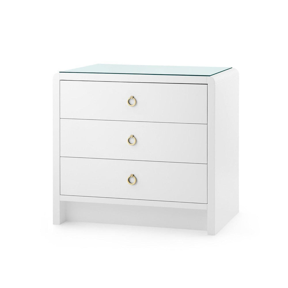 Bryant 3-Drawer Side Table with Glass Top, White Pearl-Blue Hand Home