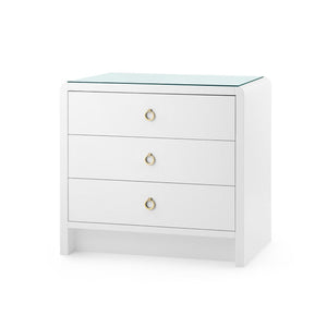 Bryant 3-Drawer Side Table with Glass Top, White Pearl-Blue Hand Home