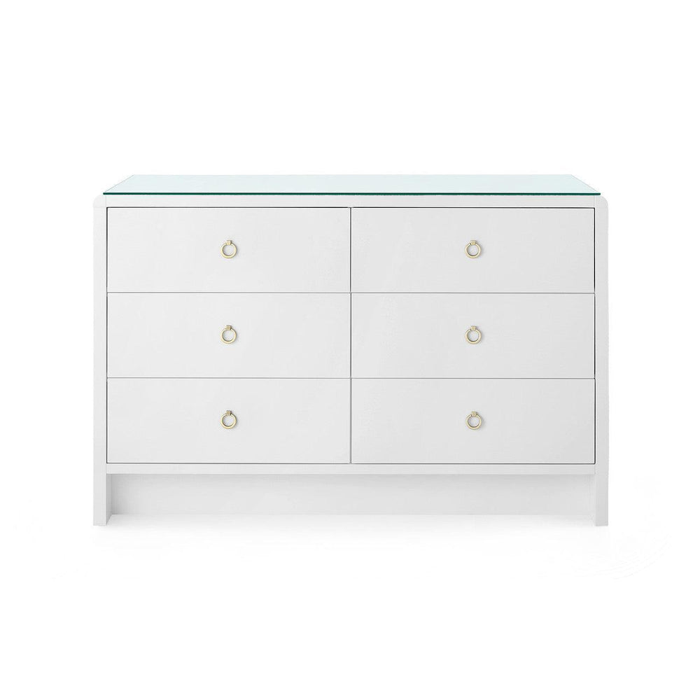 Bryant Extra Large 6-Drawer with Glass Top, White Pearl-Blue Hand Home