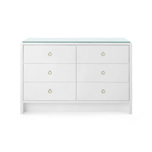 Bryant Extra Large 6-Drawer with Glass Top, White Pearl-Blue Hand Home