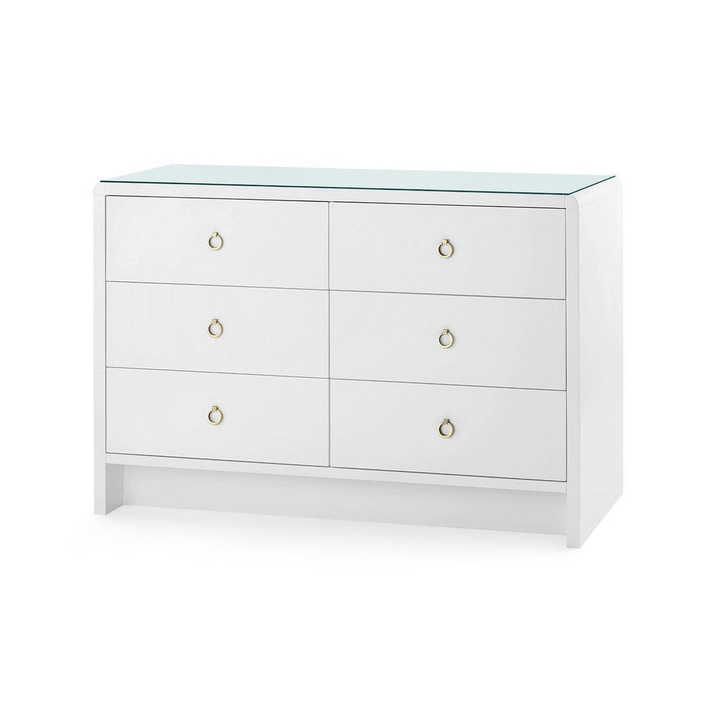 Bryant Extra Large 6-Drawer with Glass Top, White Pearl-Blue Hand Home