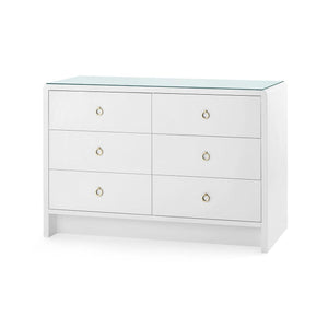 Bryant Extra Large 6-Drawer with Glass Top, White Pearl-Blue Hand Home