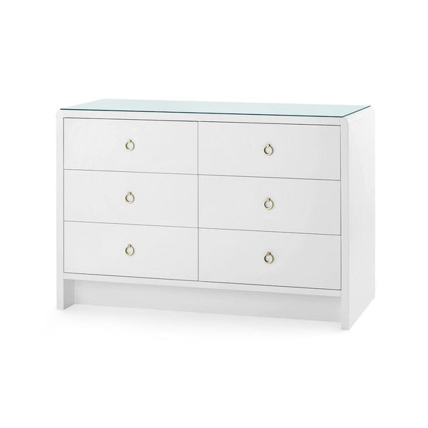 Bryant Extra Large 6-Drawer with Glass Top, White Pearl-Blue Hand Home