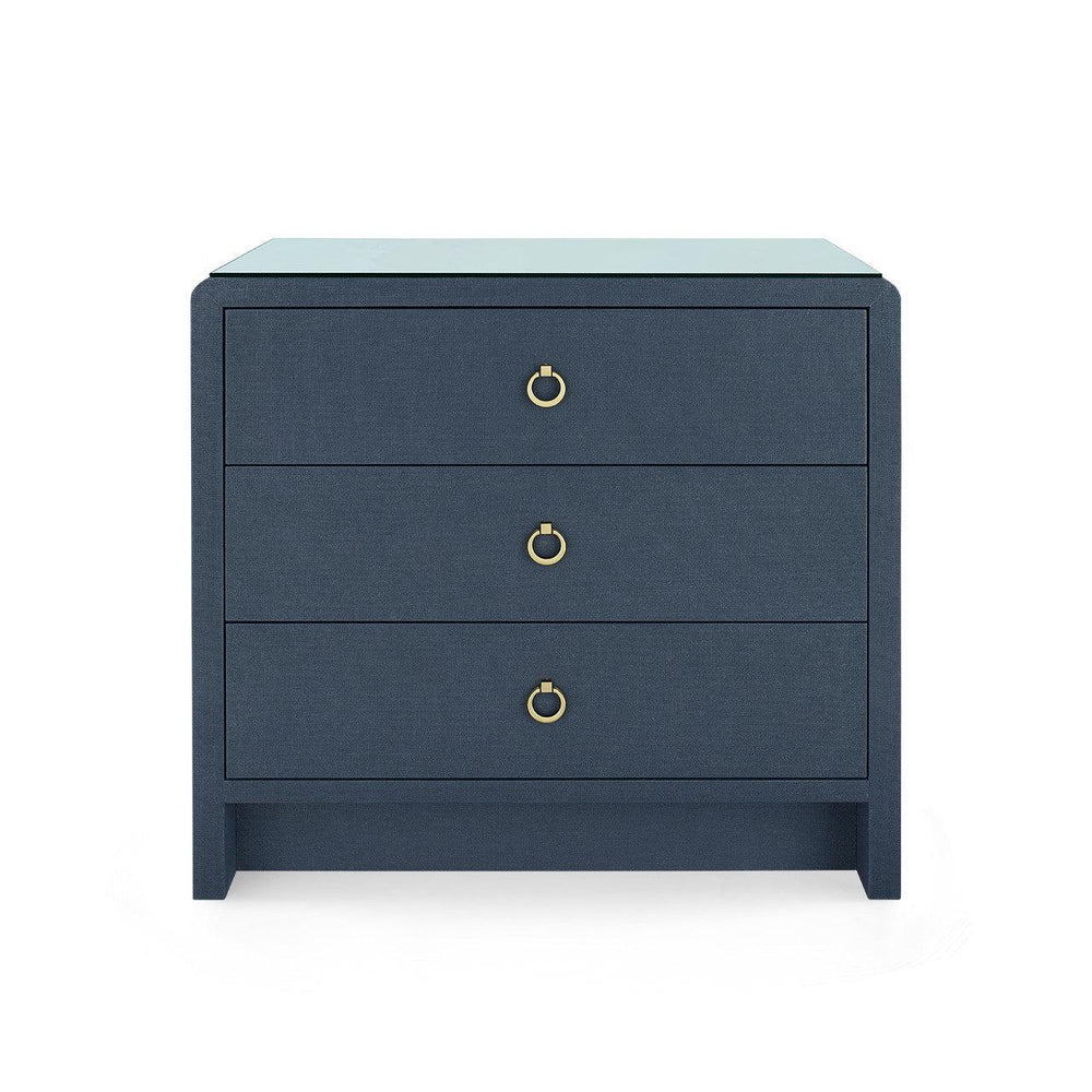 Bryant Linen 3-Drawer Side Table with Glass Top, Blue Steel