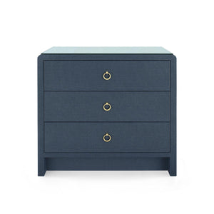 Bryant Linen 3-Drawer Side Table with Glass Top, Blue Steel