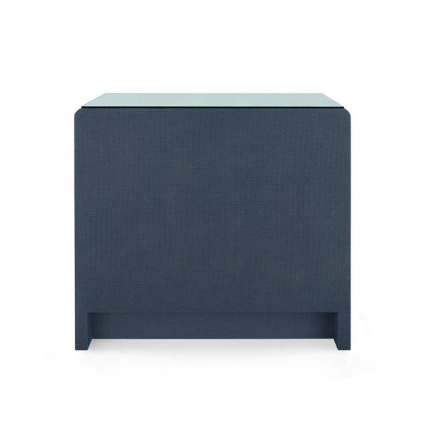 Bryant Linen 3-Drawer Side Table with Glass Top, Blue Steel