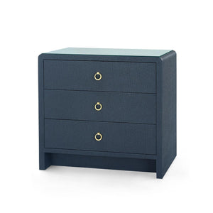 Bryant Linen 3-Drawer Side Table with Glass Top, Blue Steel