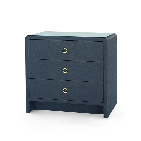 Bryant Linen 3-Drawer Side Table with Glass Top, Blue Steel