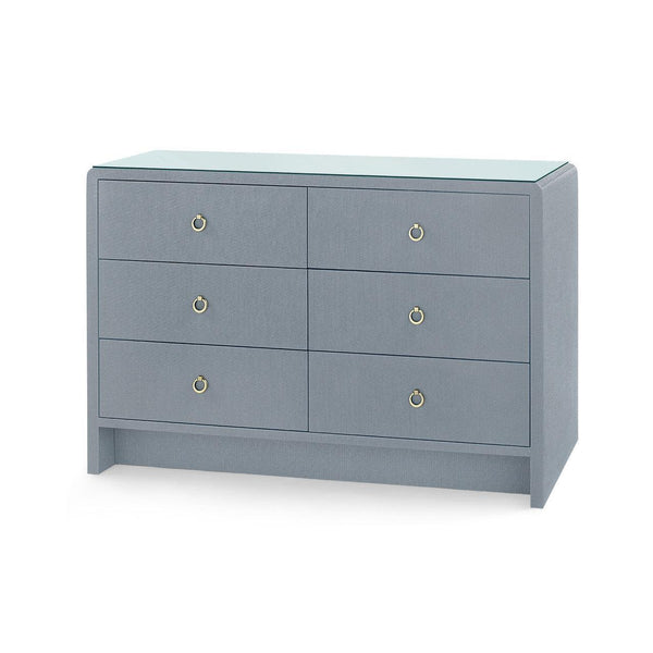 Bryant Linen Extra Large 6-Drawer with Glass Top, Winter Gray-Blue Hand Home