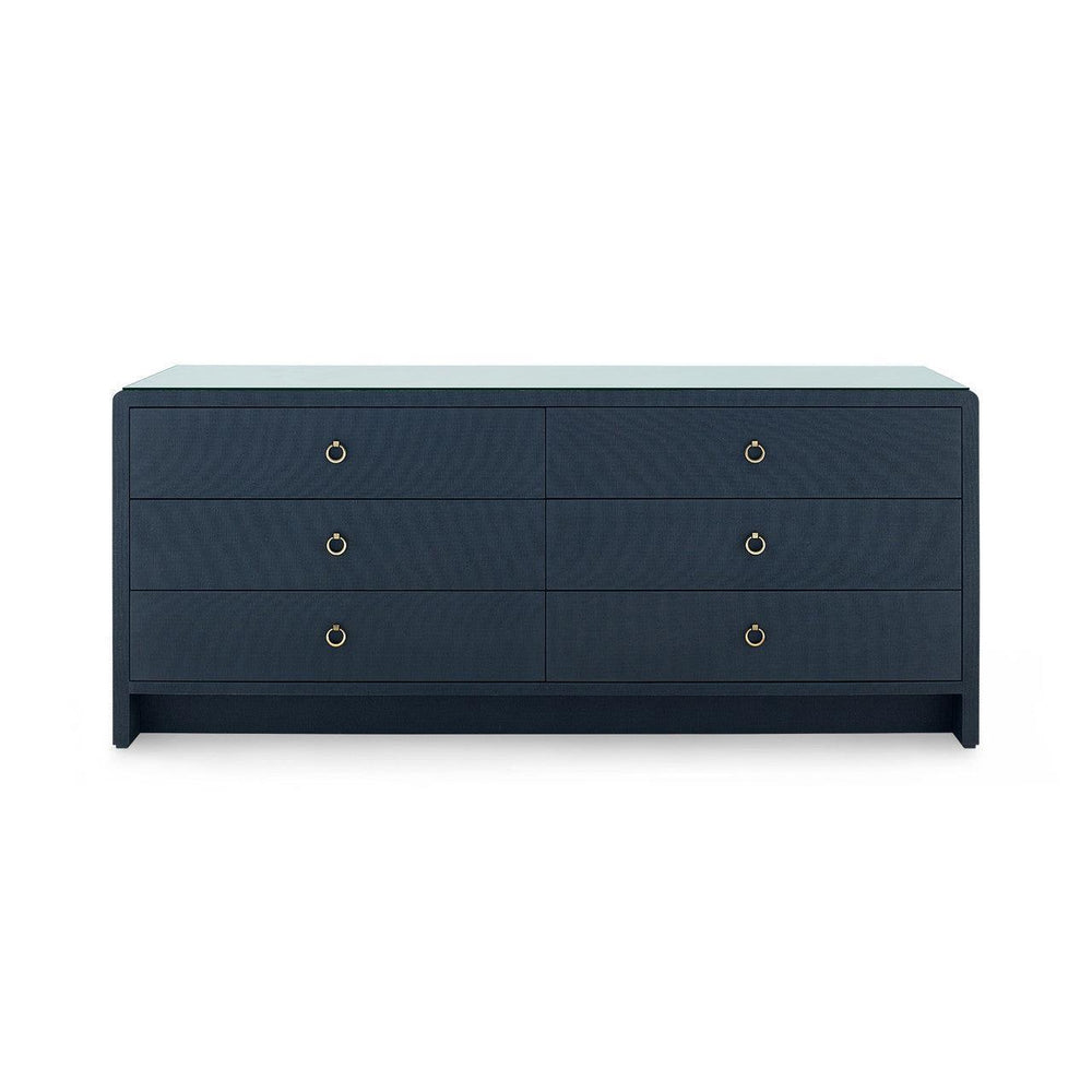 Bryant Linen Extra Wide Large 6-Drawer with Glass Top, Blue Steel