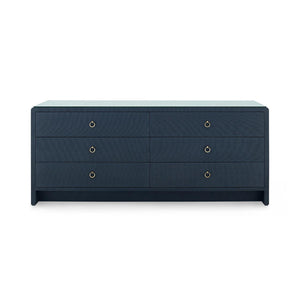 Bryant Linen Extra Wide Large 6-Drawer with Glass Top, Blue Steel