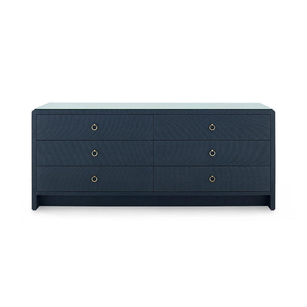 Bryant Linen Extra Wide Large 6-Drawer with Glass Top, Blue Steel