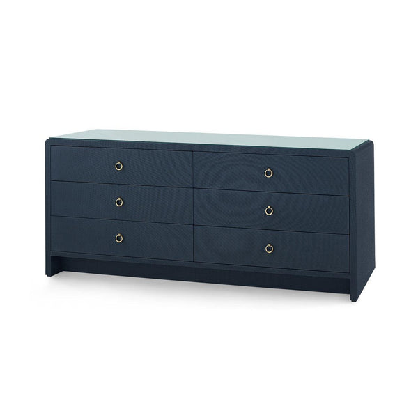 Bryant Linen Extra Wide Large 6-Drawer with Glass Top, Blue Steel