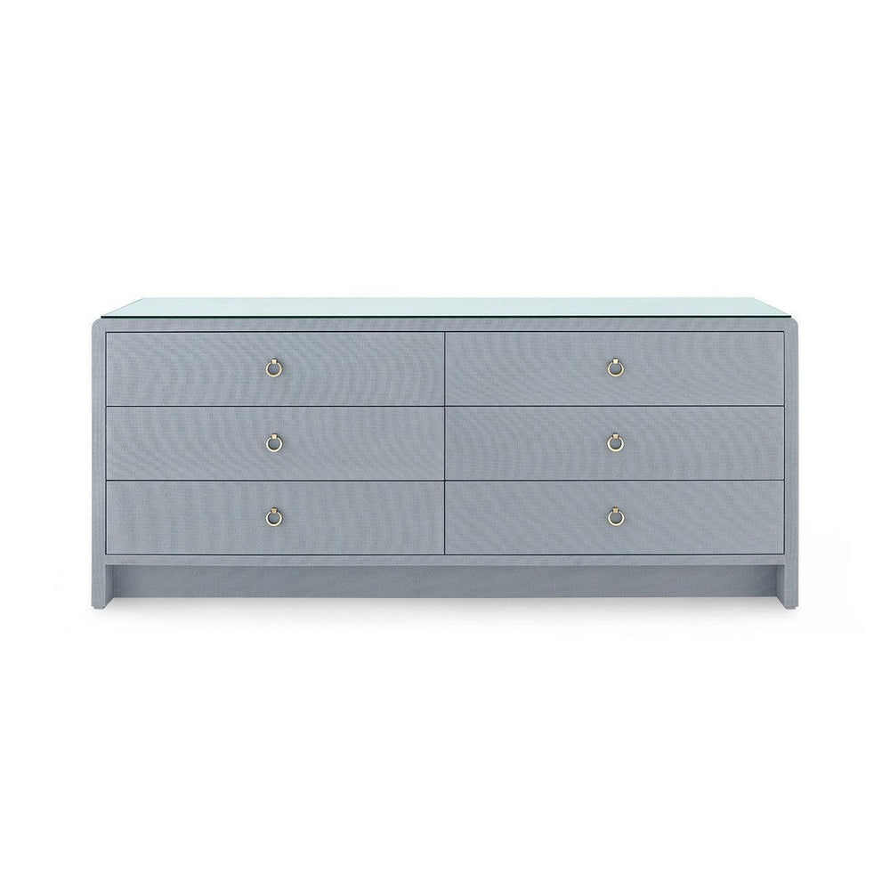 Bryant Linen Extra Wide Large 6-Drawer with Glass Top, Winter Gray-Blue Hand Home