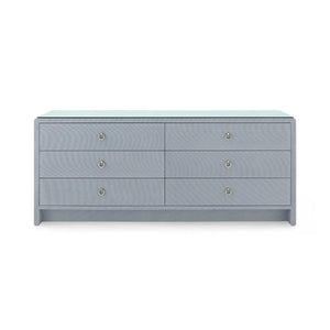 Bryant Linen Extra Wide Large 6-Drawer with Glass Top, Winter Gray-Blue Hand Home