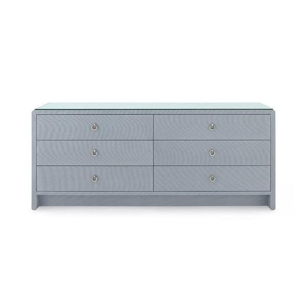 Bryant Linen Extra Wide Large 6-Drawer with Glass Top, Winter Gray-Blue Hand Home