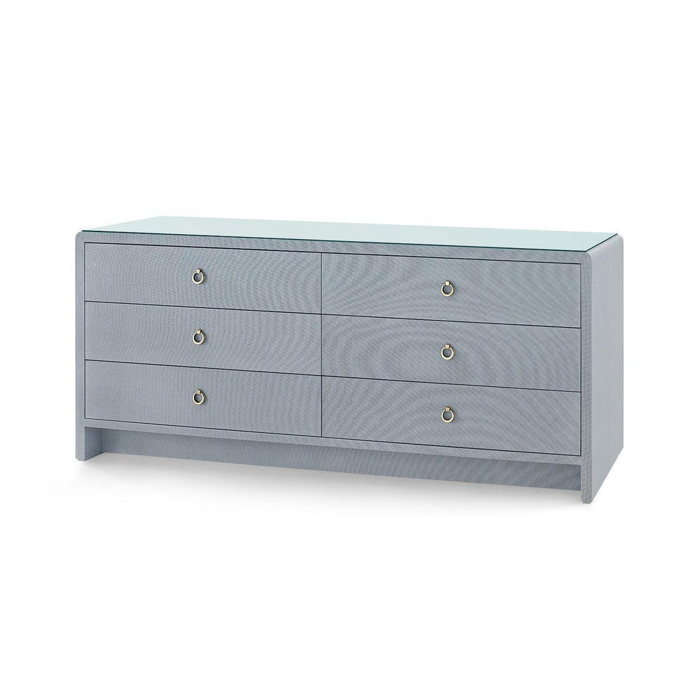 Bryant Linen Extra Wide Large 6-Drawer with Glass Top, Winter Gray-Blue Hand Home