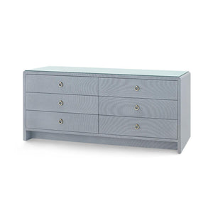 Bryant Linen Extra Wide Large 6-Drawer with Glass Top, Winter Gray-Blue Hand Home