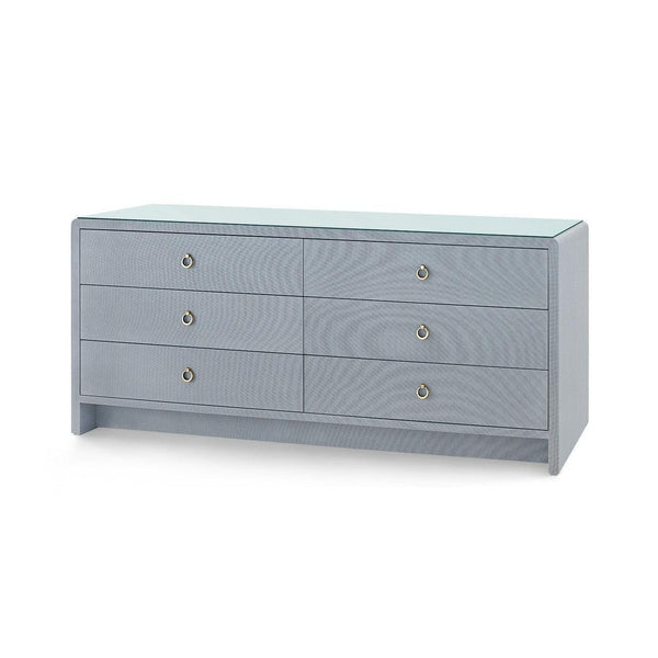 Bryant Linen Extra Wide Large 6-Drawer with Glass Top, Winter Gray-Blue Hand Home