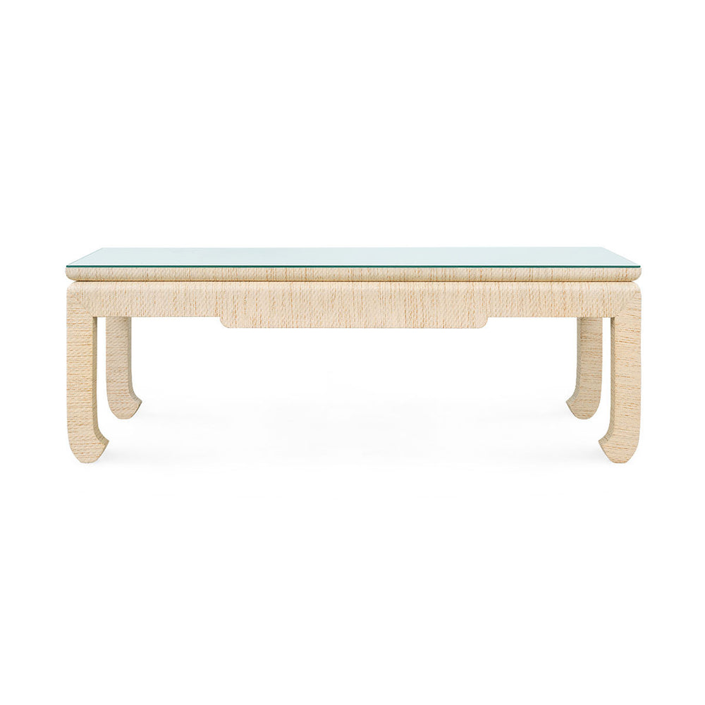 Bethany Coffee Table with Glass Top, Natural Twill-Blue Hand Home