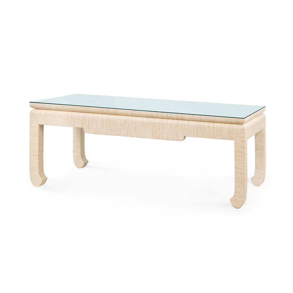 Bethany Coffee Table with Glass Top, Natural Twill-Blue Hand Home